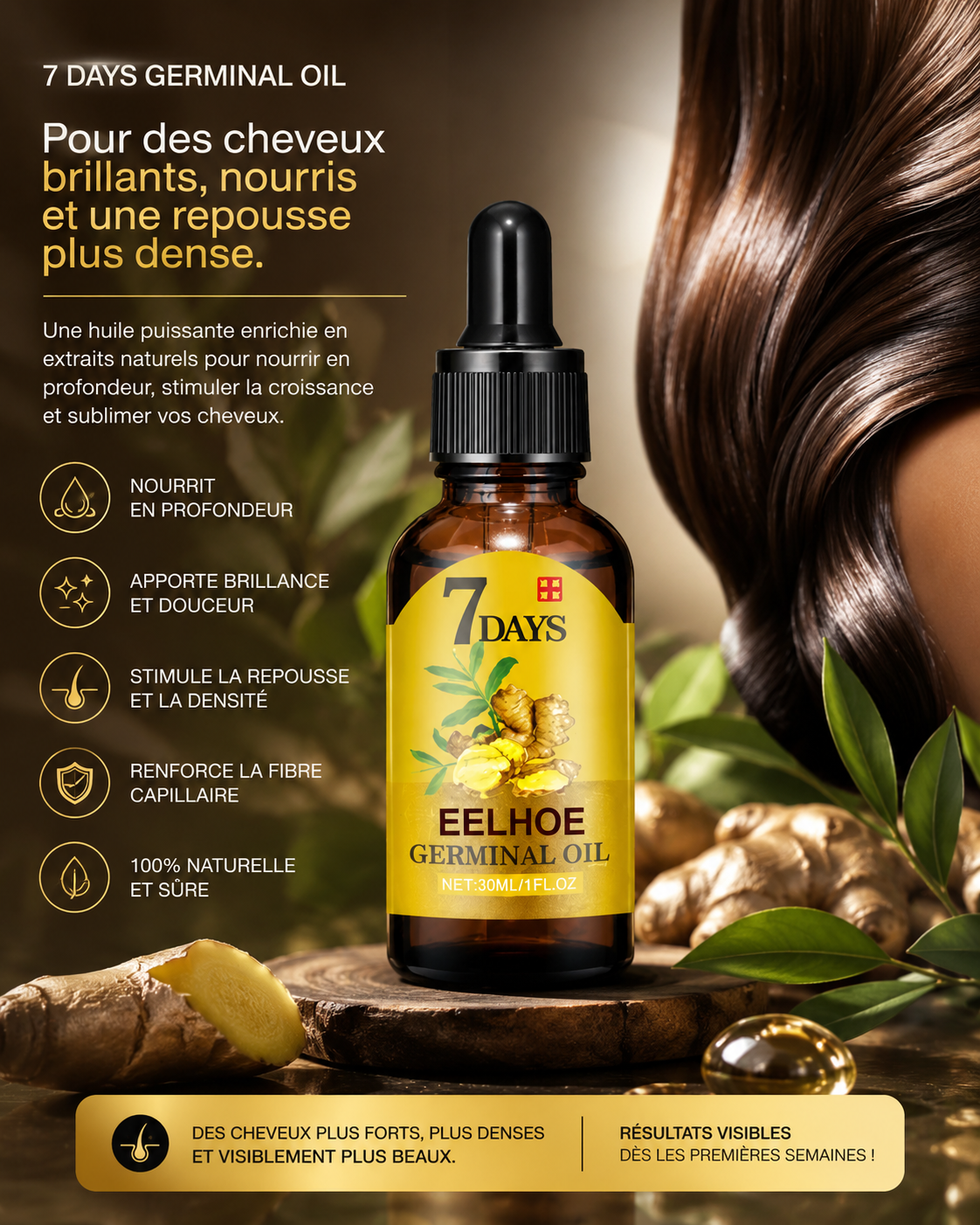 Huile nourrissante cheveux brillance et repousse dense