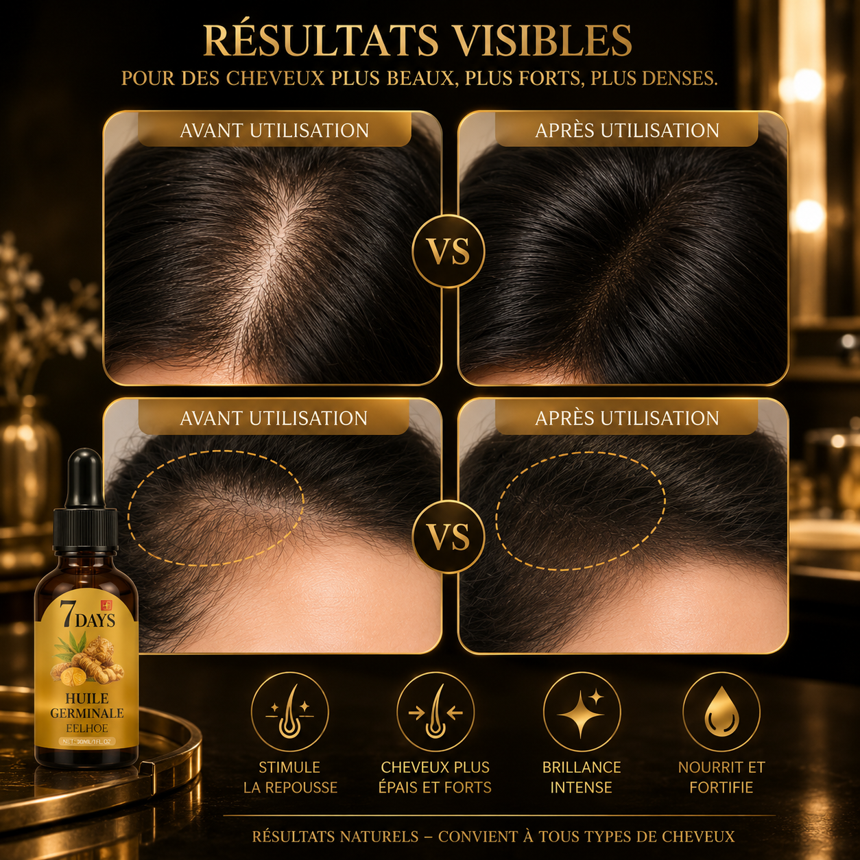 Huile nourrissante cheveux brillance et repousse dense